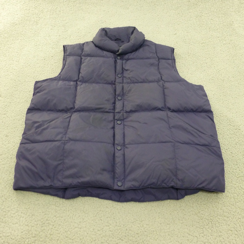 Lands' End Goose Down Puffer Vest Mens XL Navy Blue Quilted Snap Front Mock Neck